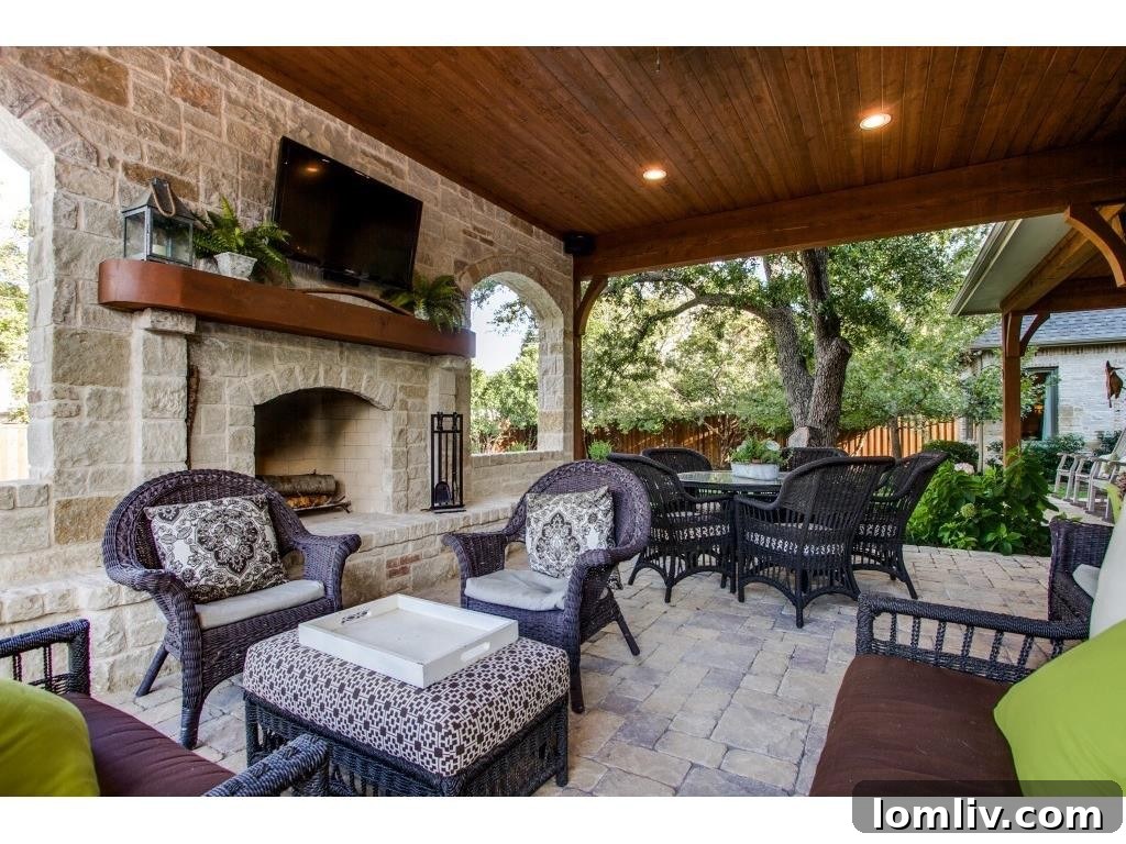 Royal Crest Comfort Food Down the Street 23 Covered Patio and Outdoor Fireplace for Alfresco Living