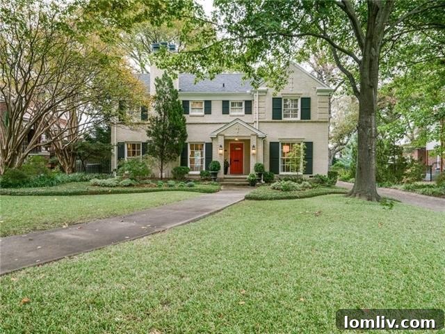 Elegant facade of the Swiss Avenue home, 5728 Swiss Ave.