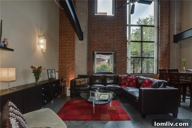 Bright Loft Interior with Natural Light and Courtyard Views