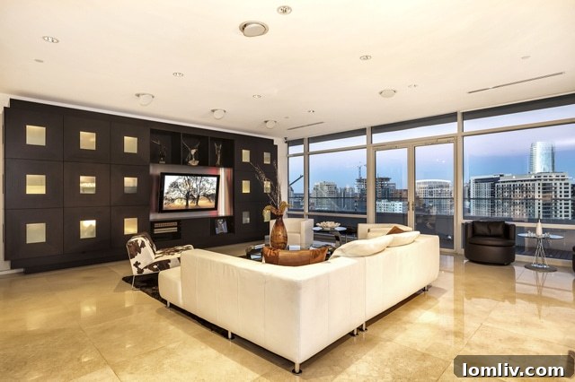 Custom entertainment center with mirrored panels and ample storage