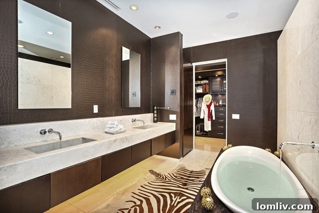 Luxurious master bathroom with double sinks and freestanding tub