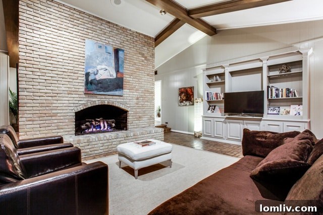 Detailed shot of the brick flooring and vaulted ceilings, defining the home's character.