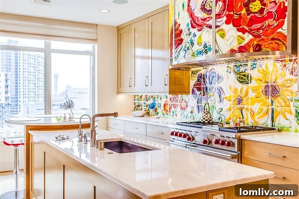 Gourmet Kitchen with Chihuly-inspired Backsplash