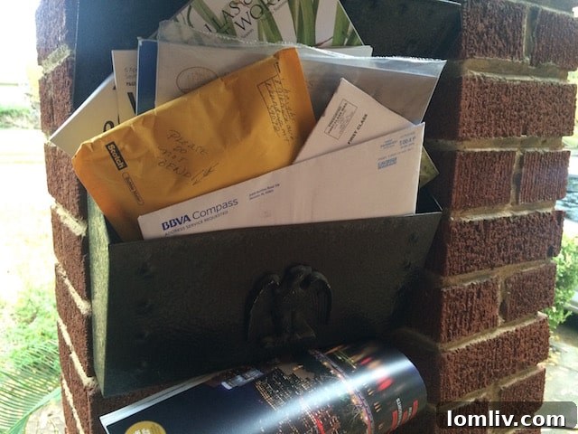 An overflowing mailbox signals an unoccupied home, a red flag for potential intruders.