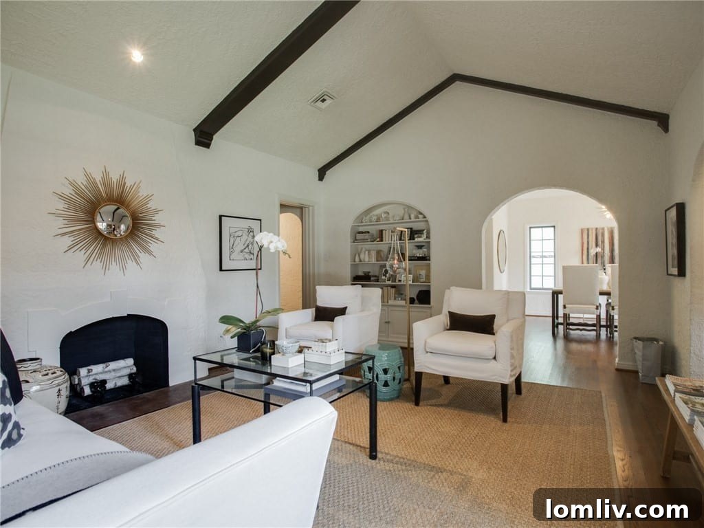 Interior view of the living room with fireplace