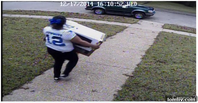 Porch thief caught on camera, demonstrating the effectiveness of security surveillance