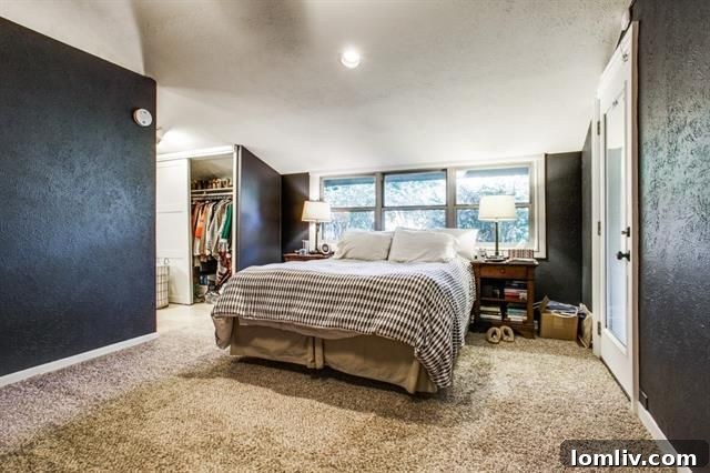 Serene master bedroom with new carpeting