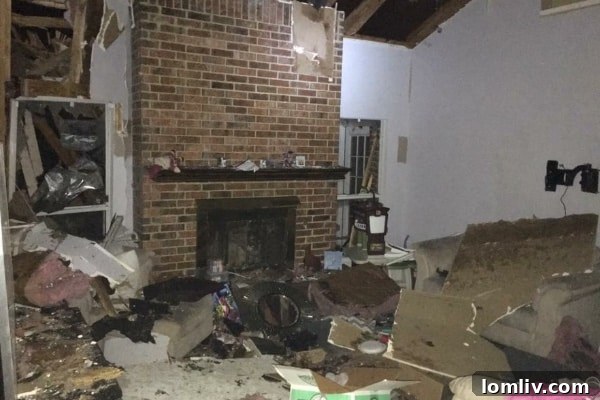 Justin Blackburn's home, severely damaged by the recent storm