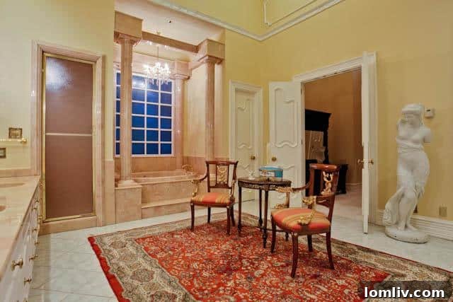 Master bathroom with pink marble details