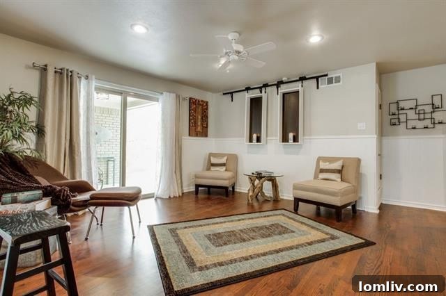 View of the open concept living space, highlighting flow and modern design