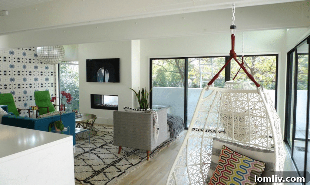 Sleek, minimalist living space in a contemporary Dallas residence, showcasing a seamless indoor-outdoor connection.