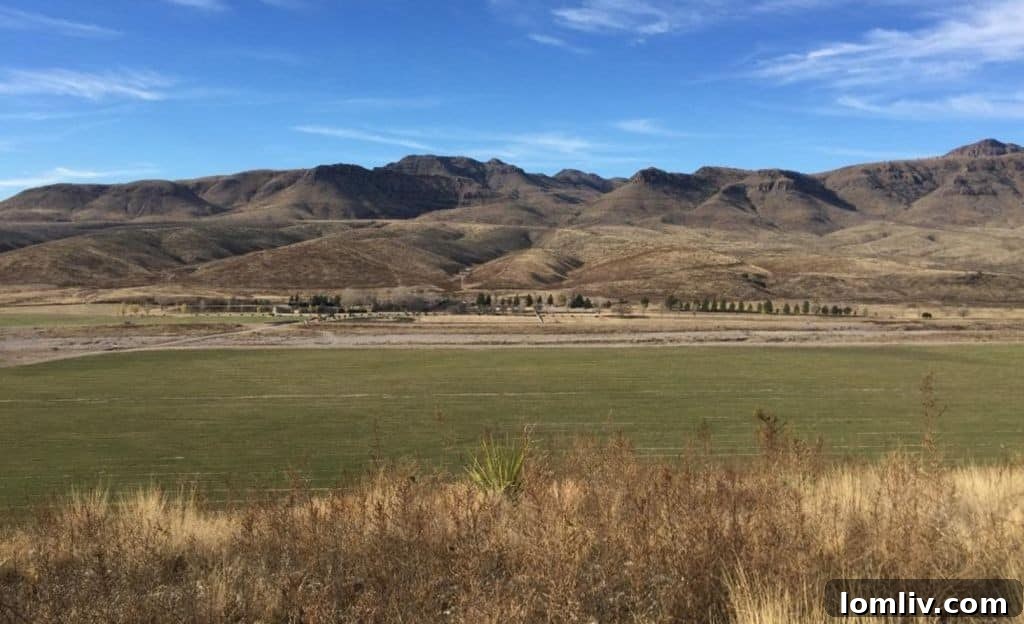 Panoramic vista of Cibolo Creek Ranch and the surrounding West Texas mountains