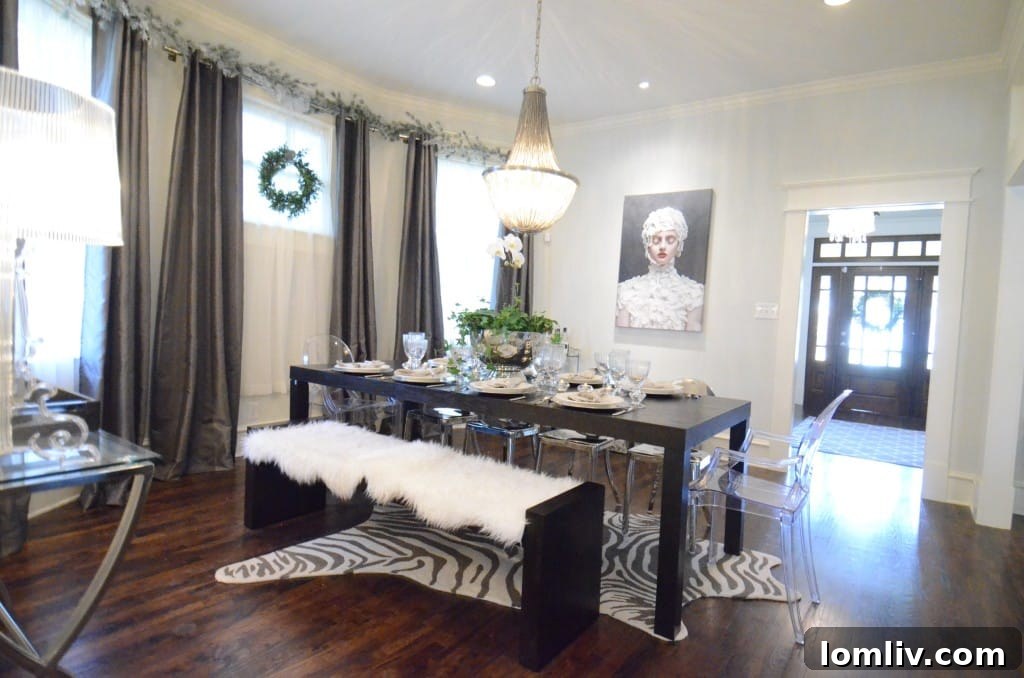 Stunning historical home interior blending history with high style, featured on the Winnetka Heights Holiday Home Tour.