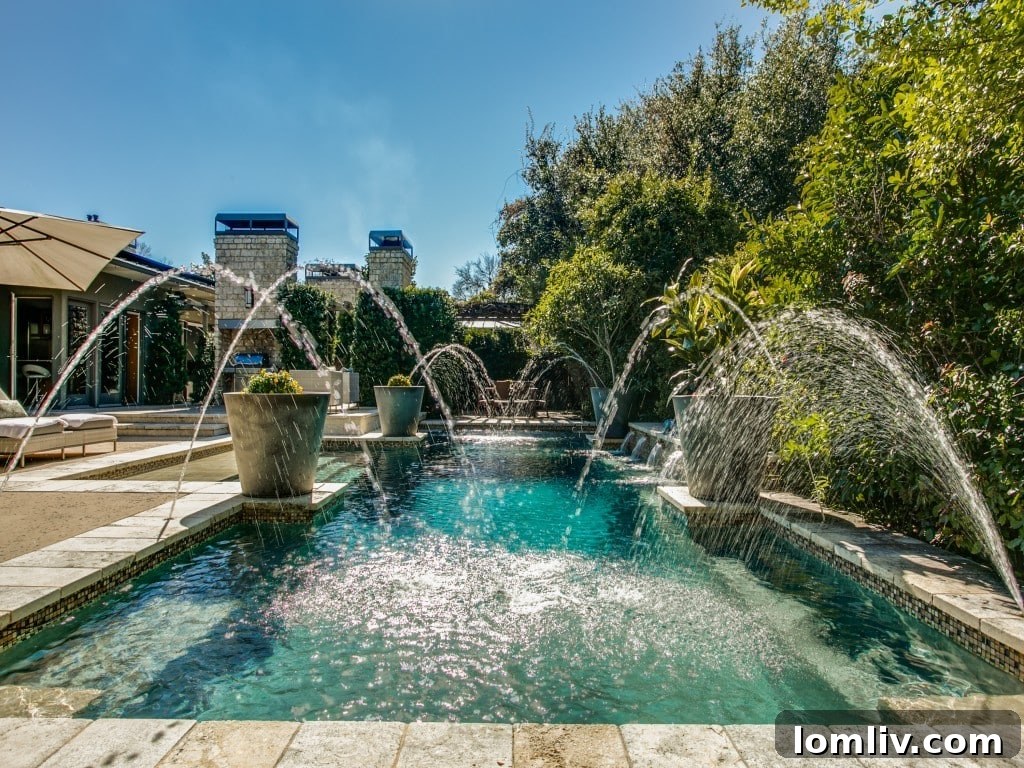Elegant poolside lounge area with comfortable seating.