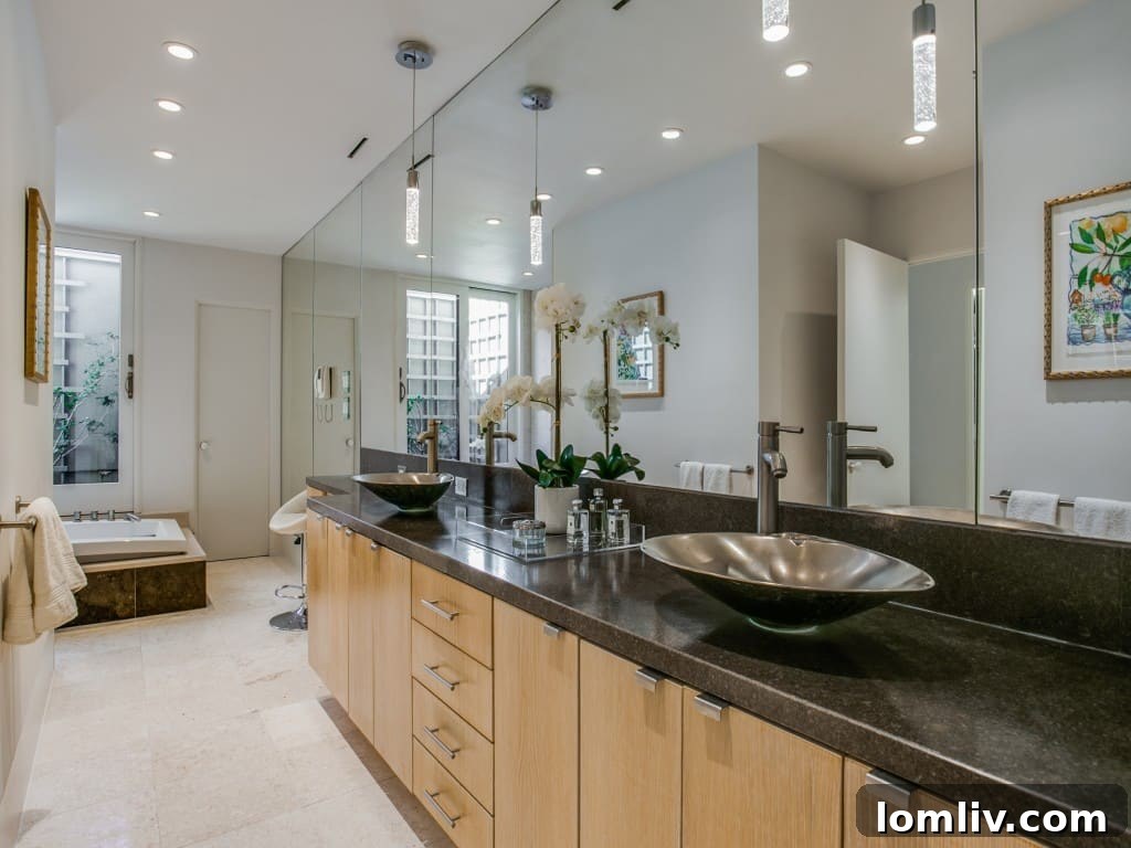 Elegant powder room with museum-finish walls and unique basin.