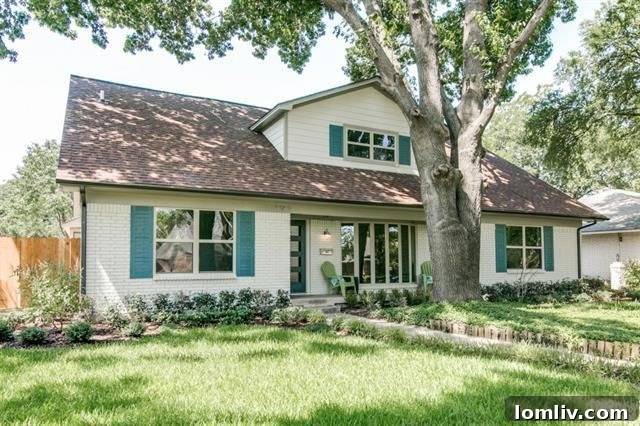 Stylish exterior of an updated Lake Highlands home with mature landscaping