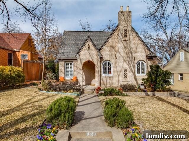 Classic Tudor exterior with stunning stained glass windows in East Dallas