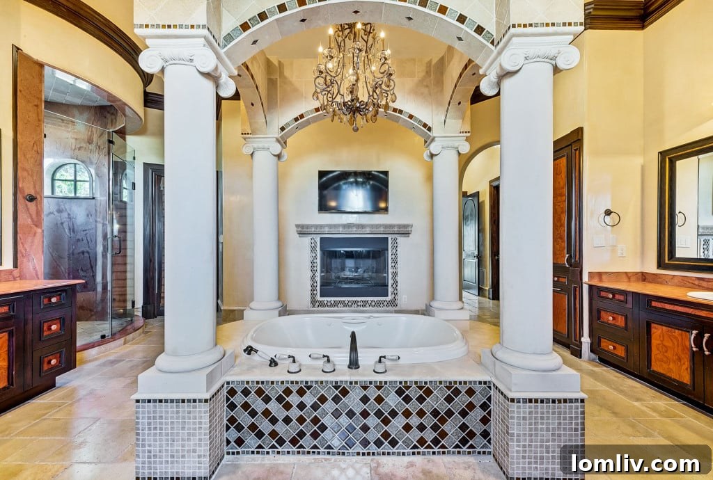 Luxurious Master Bedroom with Vaulted Ceiling and Fireplace