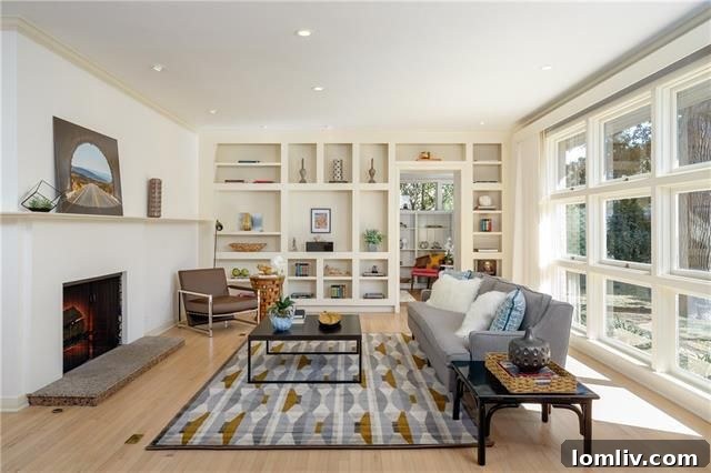 Elegant living room with bleached white oak floors
