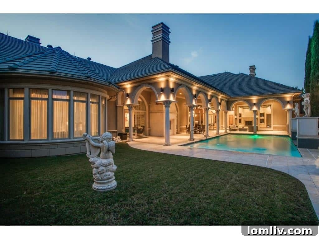 Luxurious swimming pool with swim-up bar and heated patio