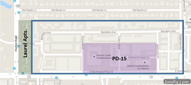 Zone 4 Deed Restrictions Map - An illustrative map detailing the specific area within Preston Center subject to deed restrictions, highlighting boundaries and affected tracts.