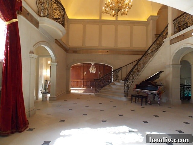 A majestic foyer on Audubon Circle, showcasing the grandeur required for a Dallas billionaire's residence in film.