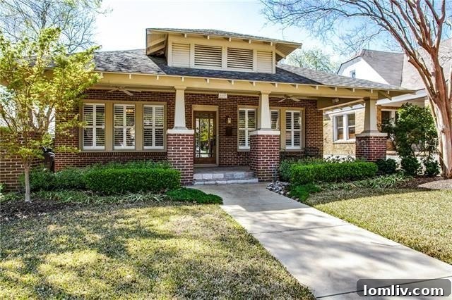 Charming front porch of the 1920s Craftsman home at 5442 Monticello Ave in Greenland Hills.
