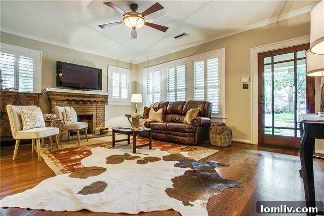 Inviting living room with original fireplace and abundant natural light at 5442 Monticello Ave.