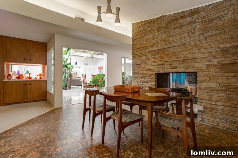 Close-up of zigzag galley kitchen layout with original wood backsplashes