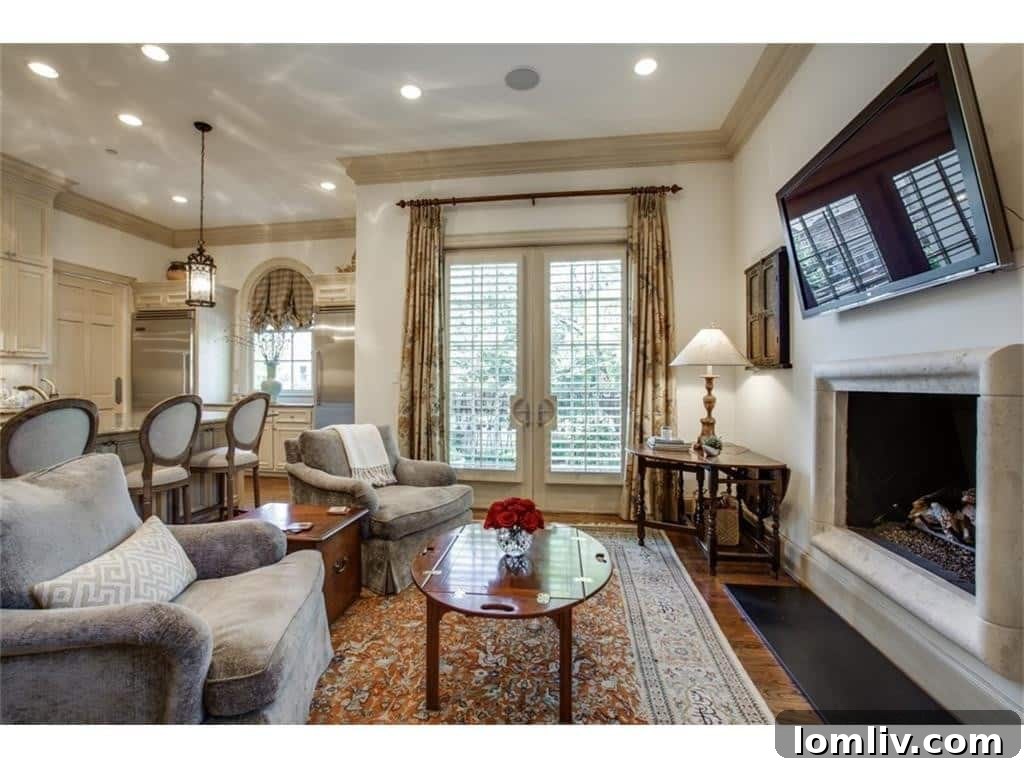 Grand formal living room with fireplace and built-ins