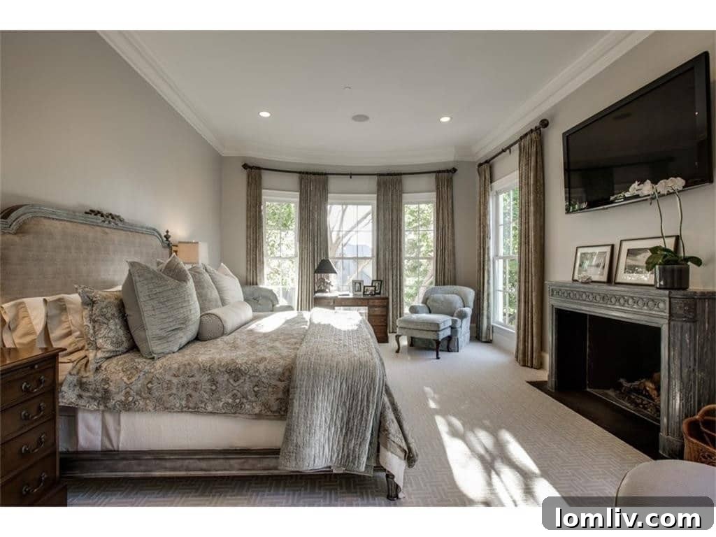 Opulent master bathroom with dual vanities and soaking tub