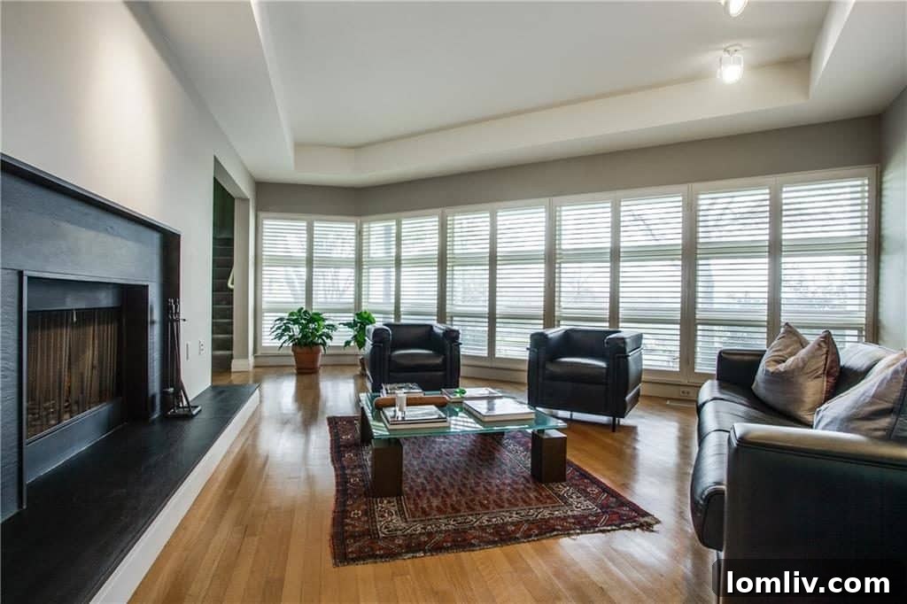 Tokalon Living Room with Gridded Windows and Lake Views