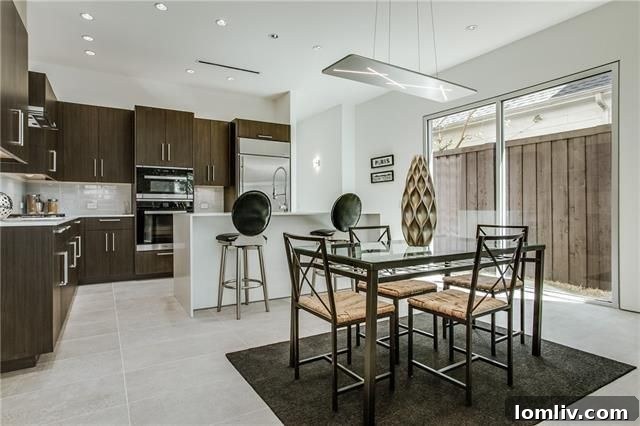 Modern kitchen with Miele appliances and large island in Knox-Henderson home