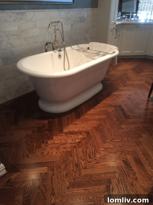 Beautiful herringbone pattern solid hardwood floor expertly cut and installed by French-Brown Floors in Dallas.