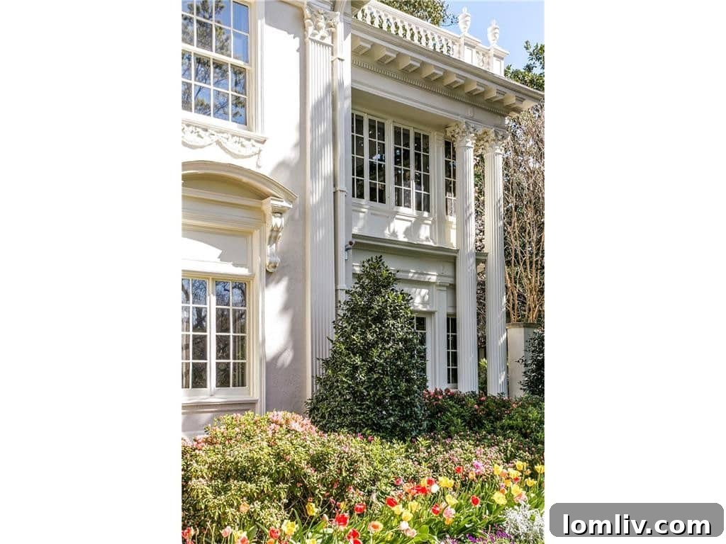 Architectural detail of the elegant facade at 4908 Lakeside Drive