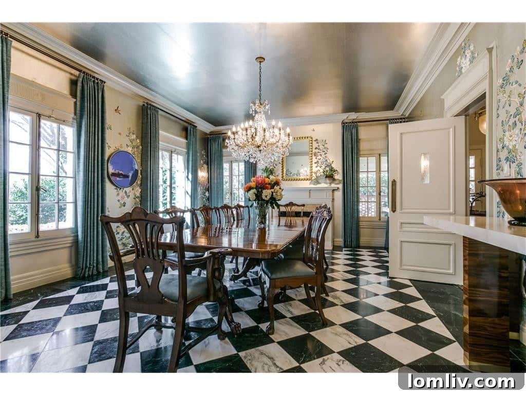 Dave Perry-Miller Curates Dallas' Finest Architecture: Korn, Thompson, Dilbeck 39 Elegant dining room at 4908 Lakeside Drive with Gracie hand-painted wallcoverings