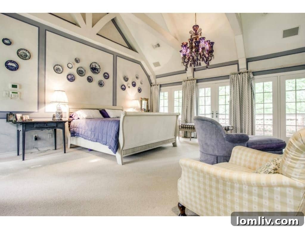 Dave Perry-Miller Curates Dallas' Finest Architecture: Korn, Thompson, Dilbeck 69 Sumptuous master bedroom at 6748 Lakewood Boulevard with elegant blue and white decor