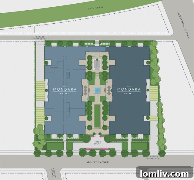 The Mondara site plan showcasing the layout of luxury condos in Highland Park