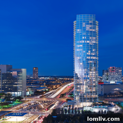 Museum Tower at Night, illuminating the Dallas skyline