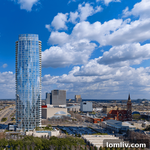 Museum Tower's impressive height piercing through clouds in Dallas