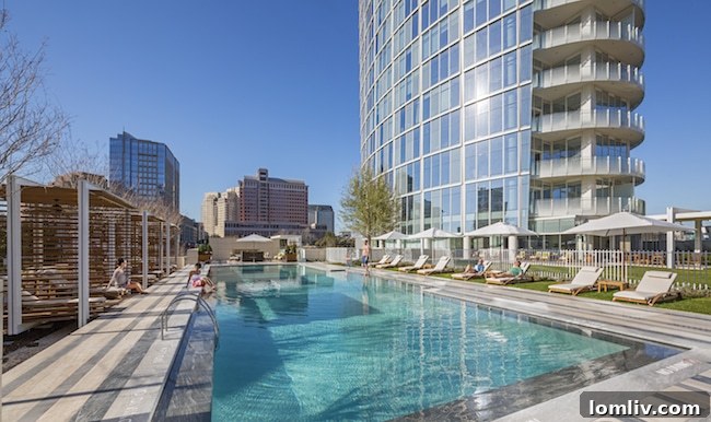 Stunning pool and amenity deck at Museum Tower Dallas