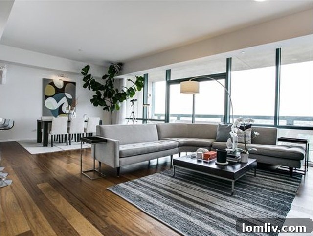 Vibrant living space with extensive glass and city outlooks