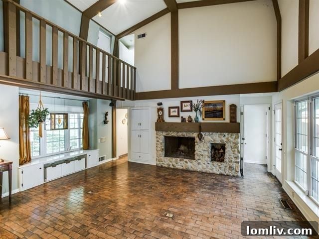 Living Room with Cobblestone Fireplace