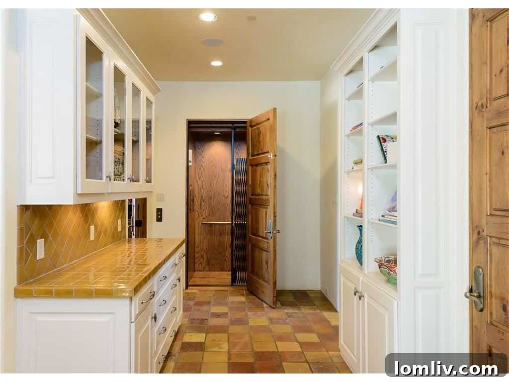 Interior shot of the estate's private elevator, providing convenient access between floors