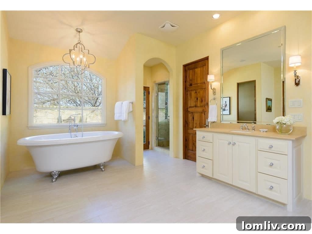 Spa-like master bathroom with elegant fixtures and a luxurious soaking tub