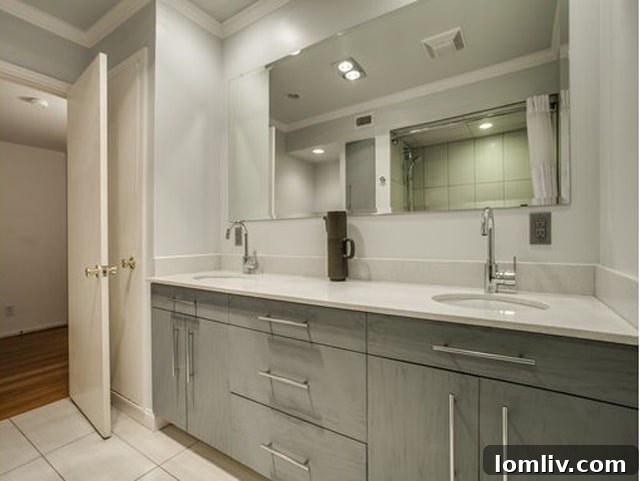 Renovated bathroom inside a curb appeal-challenged building in the Pink Wall area, Dallas.