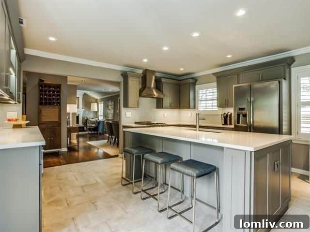 Gourmet kitchen with a large island and professional range