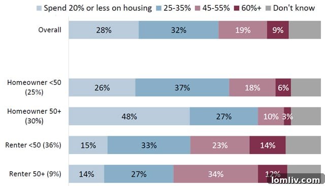 Chart comparing housing cost burden for renters versus homeowners.