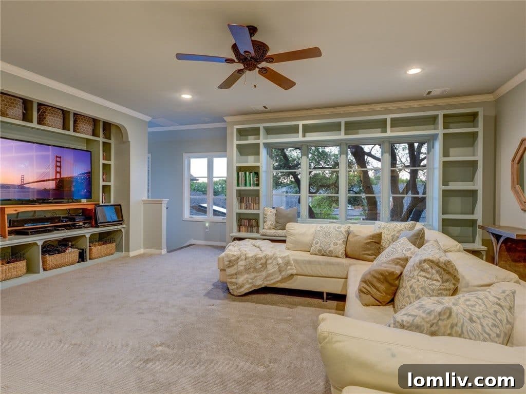 Spacious Game Room with Treetop Views and Hidden Storage