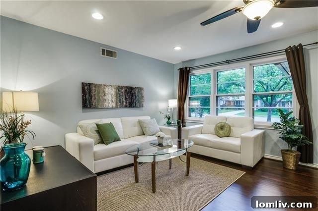 Spacious living room with hardwood floors